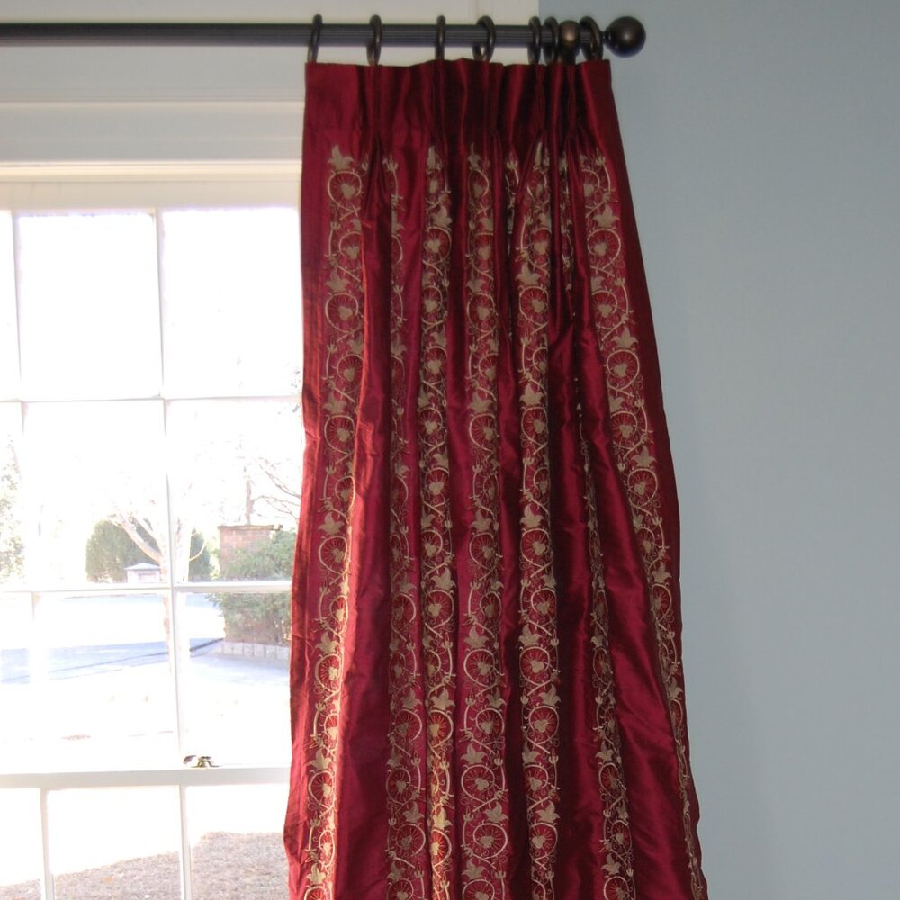 Custom Drapery - Curtain - New – 100% Silk with Embroidered Flowers